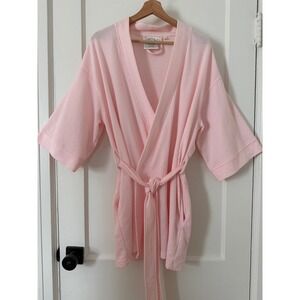 Aegean Apparel Pink Waffle Knit Robe Women Large Short Kimono Wrap Spa Bathrobe‎
